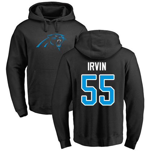 Carolina Panthers Men Black Bruce Irvin Name and Number Logo NFL Football #55 Pullover Hoodie Sweatshirts